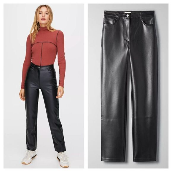 Wilfred Aritzia Melina High Rise Faux Leather Straight Pants Black Size 0